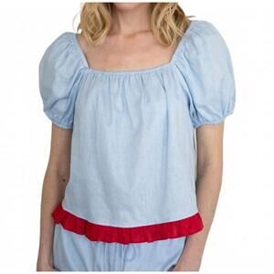 NEW THINGS BETWEEN women's isadora top in light blue-red